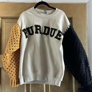 Purdue sweatshirt with crochet sleeves